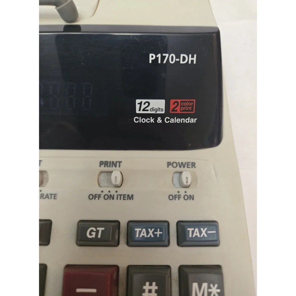 CANON P170-DH Digit Display Printing Clock Calendar Desk Calculator Tested Works